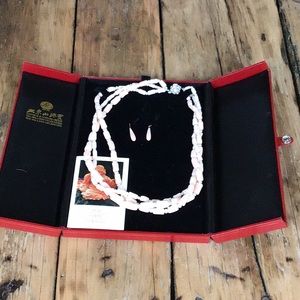 New Coral and pearl necklace and earring set